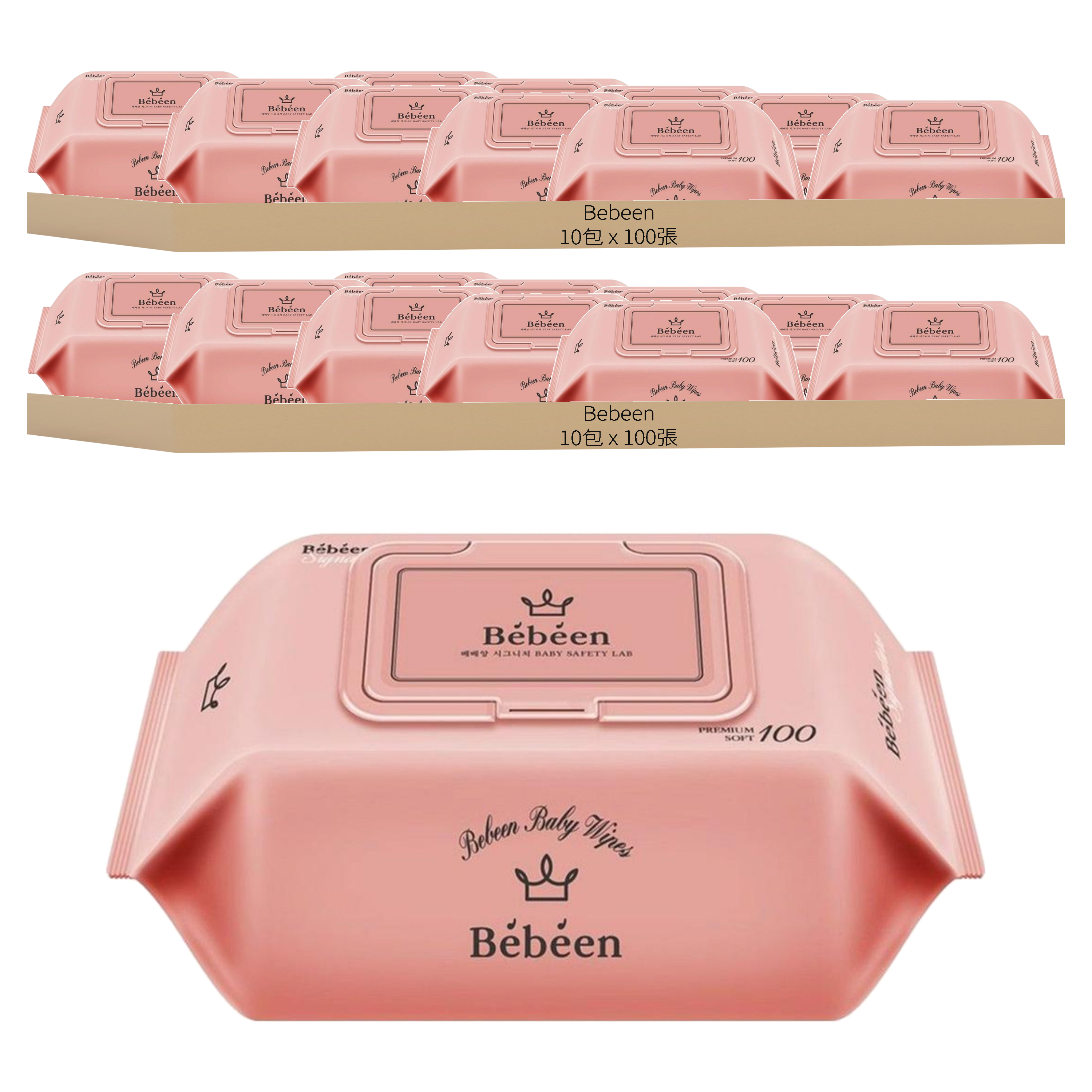 Bebeen 掀蓋式兒童適用濕紙巾, 100張, 20包